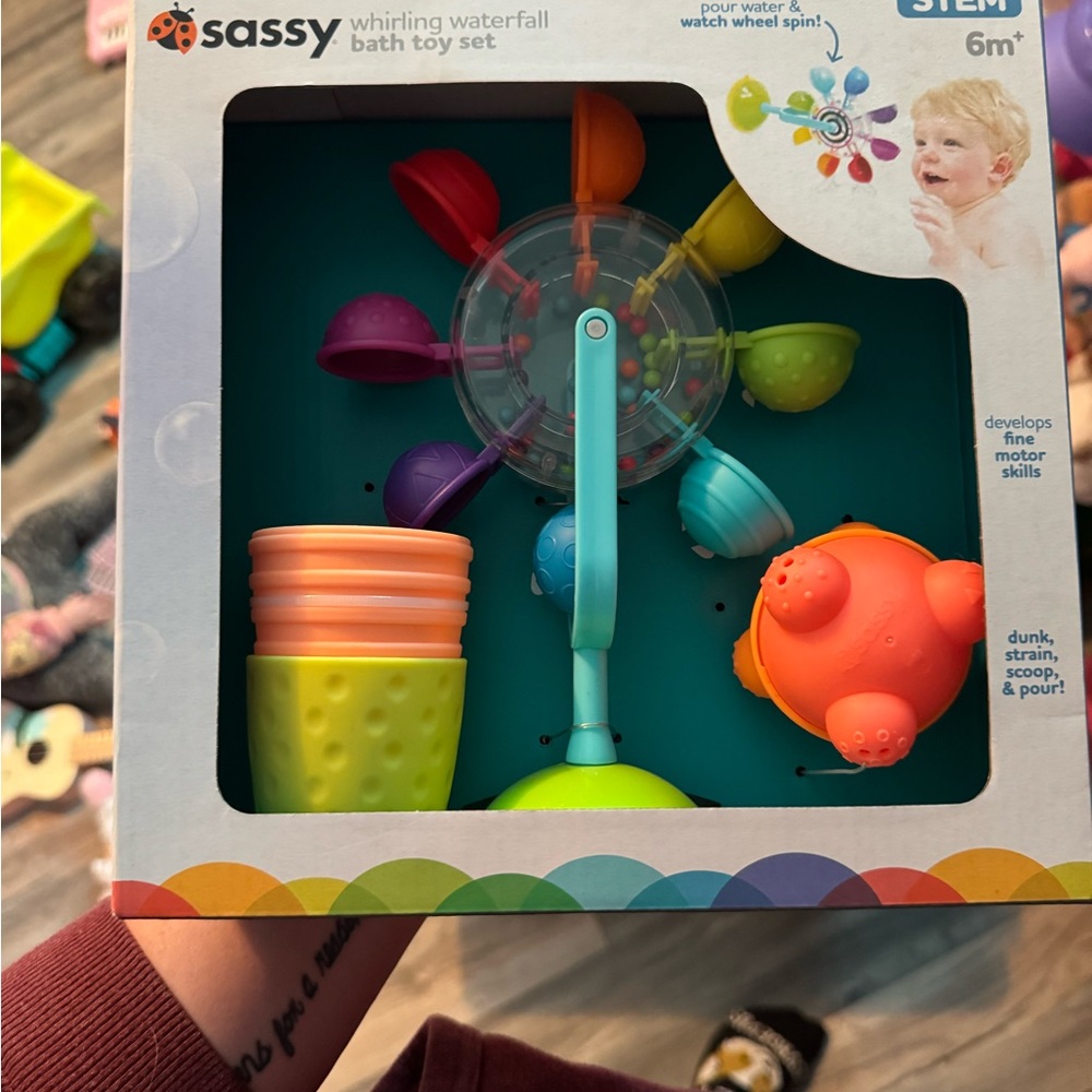 Orange and Green Learning Toys Set with Stacking Cups and Wheel Toy